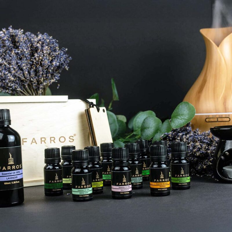 kit de Óleo essencial caixa de madeira c/ 12x10ml + 1 100ml